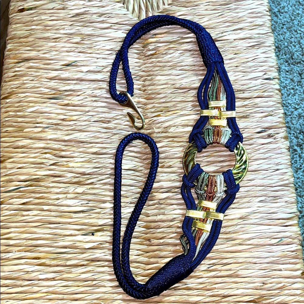 Belt—vintage retro navy blue with gold accents, dynasty type belt from the 80s.